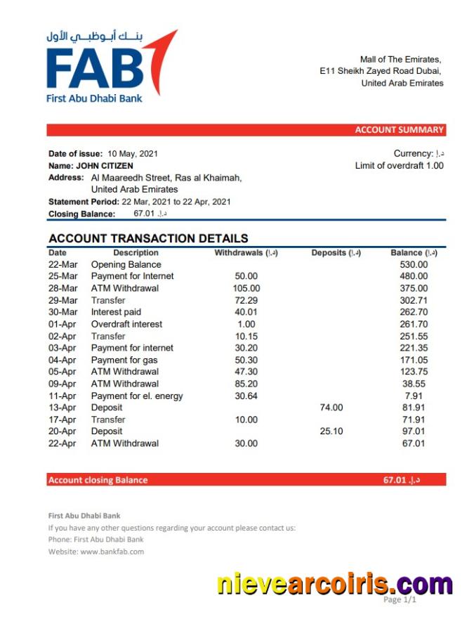 UAE First Abu Dhabi Bank excel pdf